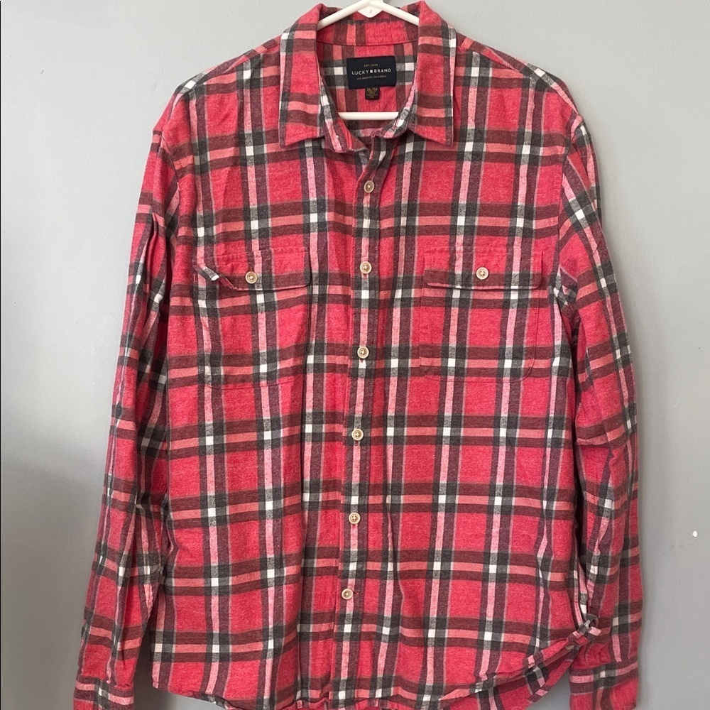 Red Plaid Button-Up Shirt by  lucky brand men’s xl